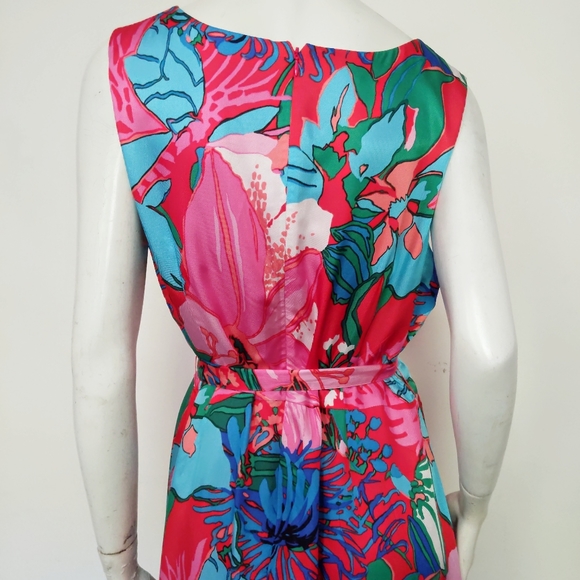 🎉HP🎉 Talbots Tropical Floral Fit Flare Pink Dress 14 - Picture 8 of 9